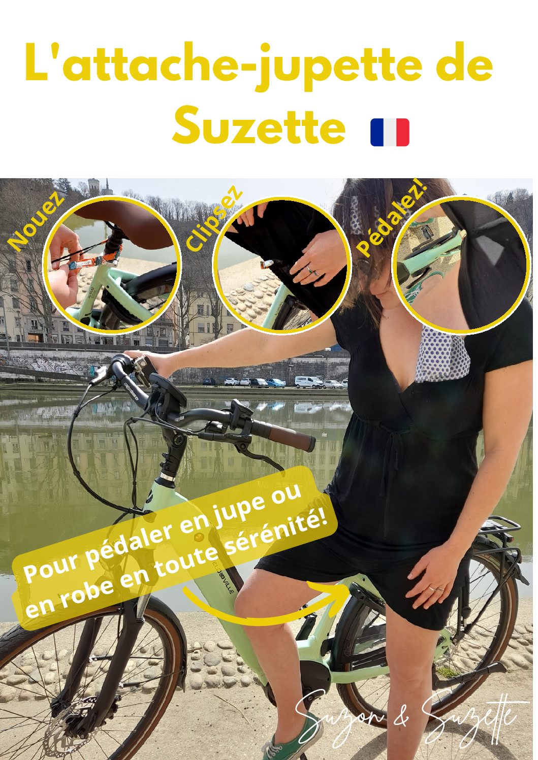L'attache jupette / jupe de Suzette : sereine à vélo en jupe ou robe